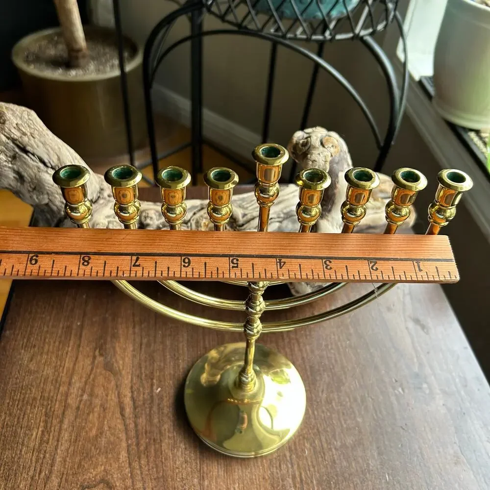 Jewish Chanukiah 9 Branch Menorah Brass Hanukkah Candle Holder - Picture 9 of 9